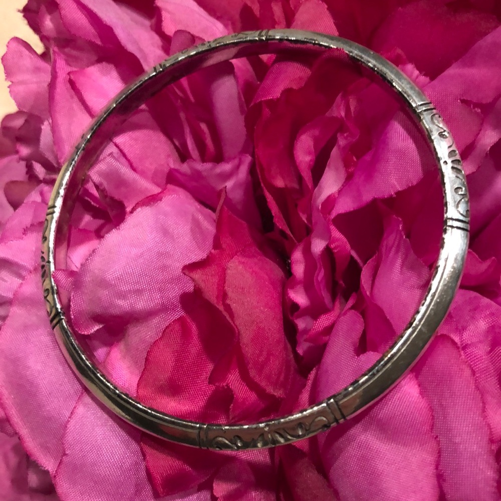 Brighton Scroll Design Silver Tone Thin Bangle Br… - image 1